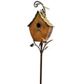 Outdoor Powder Coated Iron Birdhouse with 3-Prong Garden Stake in Copper Finish